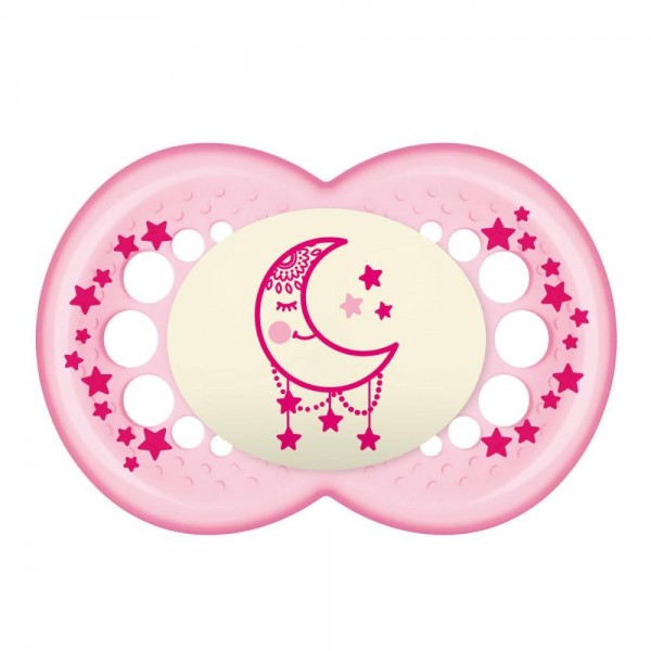 CHUPETE SILICONA MAM ORIGINAL NIGHT  6 M PACK DOBLE ROSA