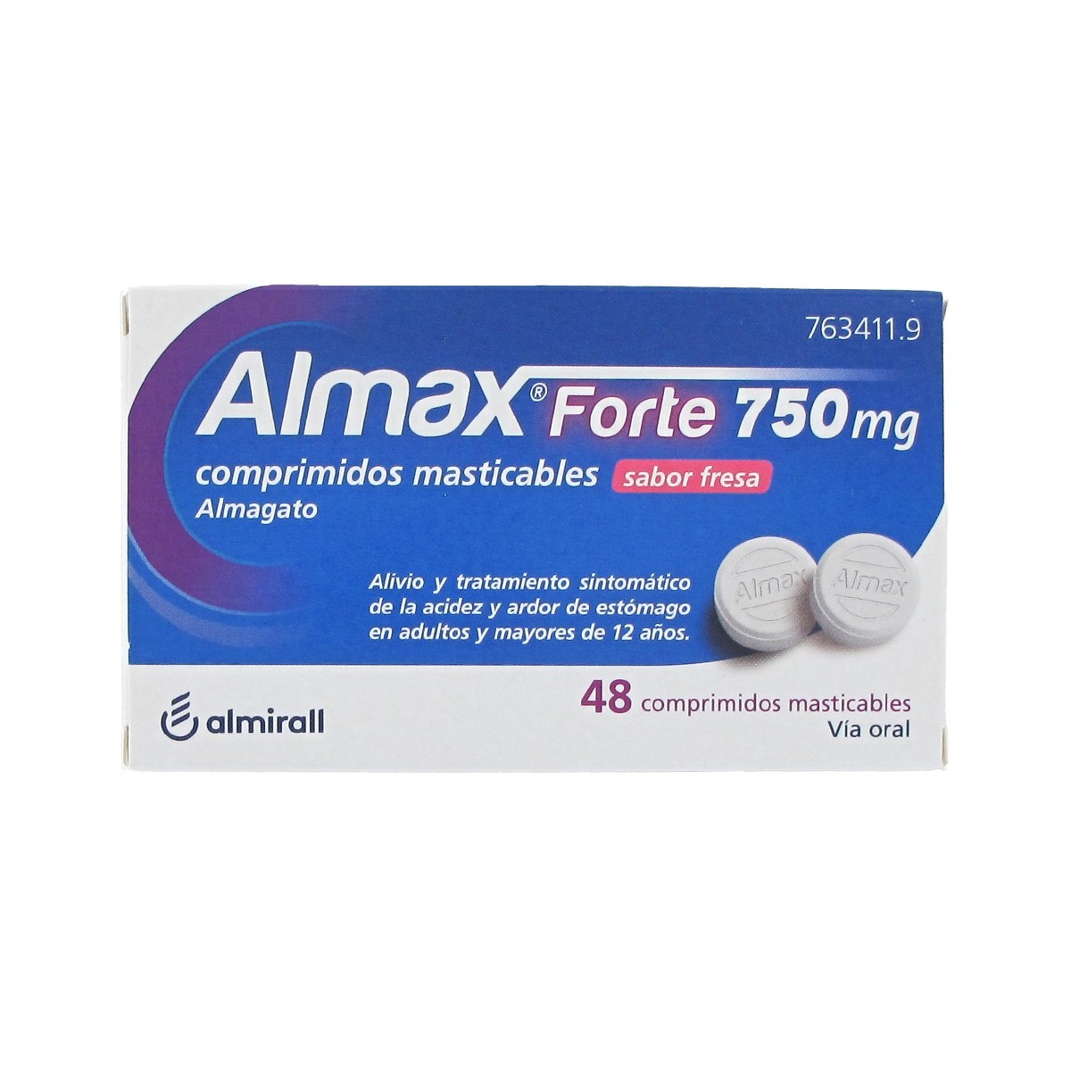 ALMAX FORTE 750MG 48CMP SABOR FRESA