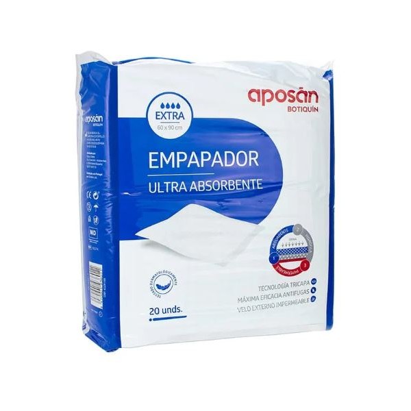 EMPAPADOR ULTRA ABSORBENTE APOSAN 20 UNIDADES 90 CM X 60 CM