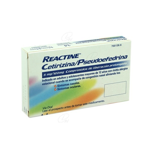 REACTINE CETIRIZINAPSEUDOEFEDRINA 5mg120mg COMPRIMIDOS DE...